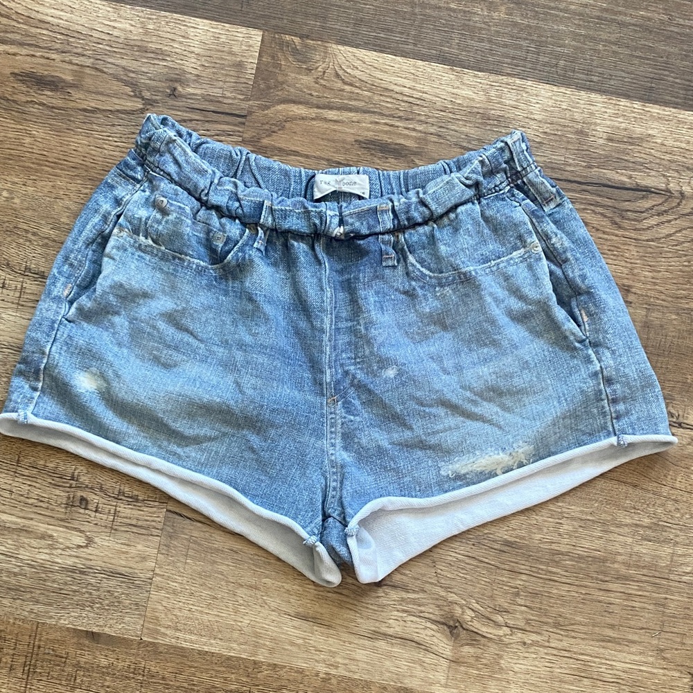 rag & bone Light Blue Distressed Denim Jean Shorts